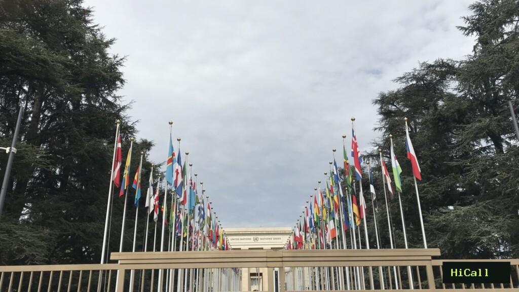 Flags outside the Palais des Nations, Geneva (2018).